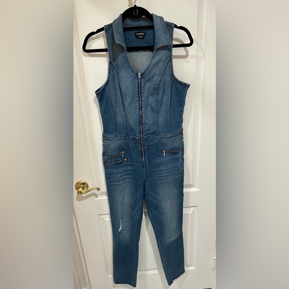 Bebe Sleeveless Denim Jumpsuit— Size 31
